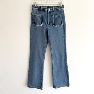 Maje Platane Braided Trim High Rise Denim Jeans